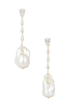 Dangling Cz Baroque Pearl Stud Earrings Gold
