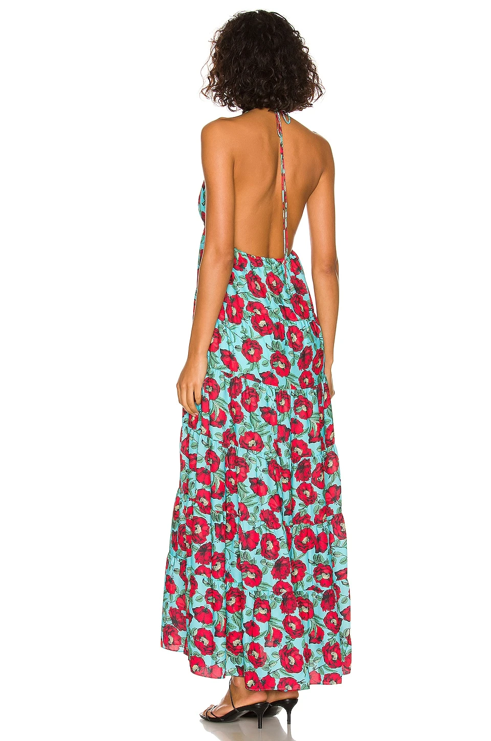 Alice + Olivia Mae Halter Tiered Midi Dress Beach Bliss Aqua 3 Alice + Olivia Mae Halter Tiered Midi Dress Beach Bliss Aqua - Image 3