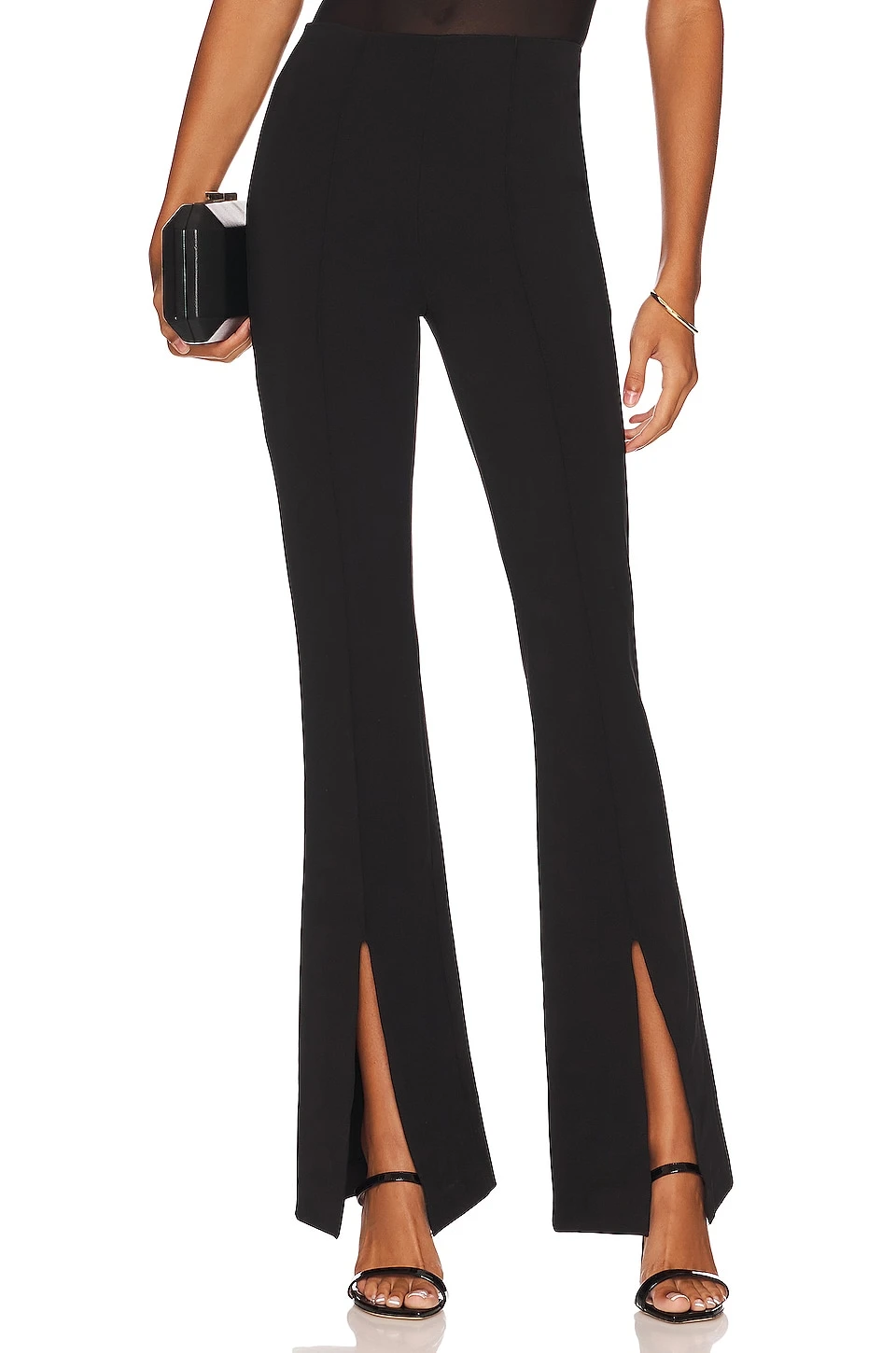 Alice + Olivia Emiko Super Skinny Slit High Waist Pant Black 1 Alice + Olivia Emiko Super Skinny Slit High Waist Pant Black
