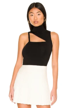 Alice + Olivia Wynn Cutout Asymmetrical Mock Neck Tank Black