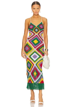 Esmeralda Midi Dress White & Green Motif