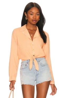 Tie Front Shirt Summer Peach
