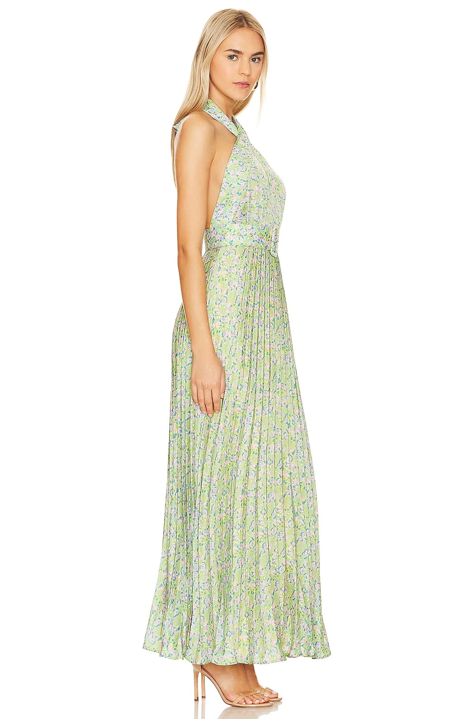 Plisse Halterneck Dress Green Garden 2 Plisse Halterneck Dress Green Garden - Image 2