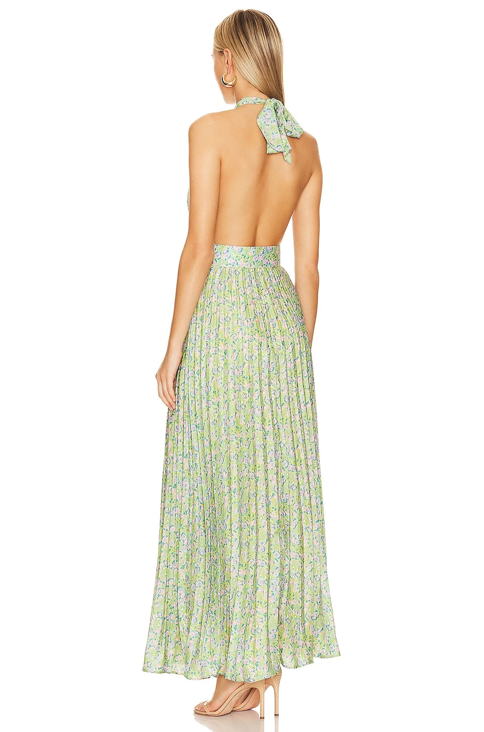Plisse Halterneck Dress Green Garden 3 Plisse Halterneck Dress Green Garden - Image 3