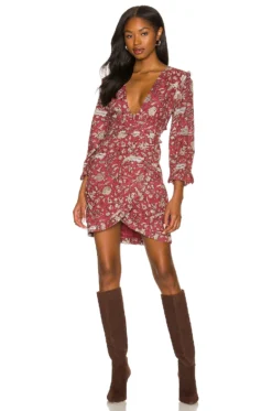 X REVOLVE Victoria Mini Dress Autumn Burgundy