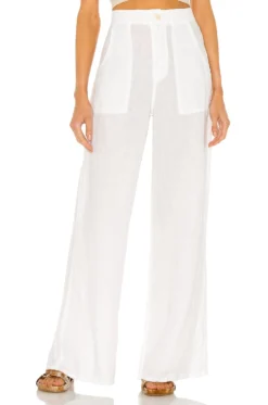 Linen High Waist Wide Leg Pant White