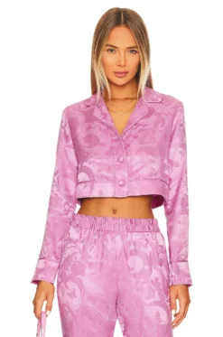 Fleur Du Mal Cropped Pajama Top Azalea Paisley Jacquard
