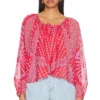 FREE PEOPLE Elena Printed Top Fiery Red Combo