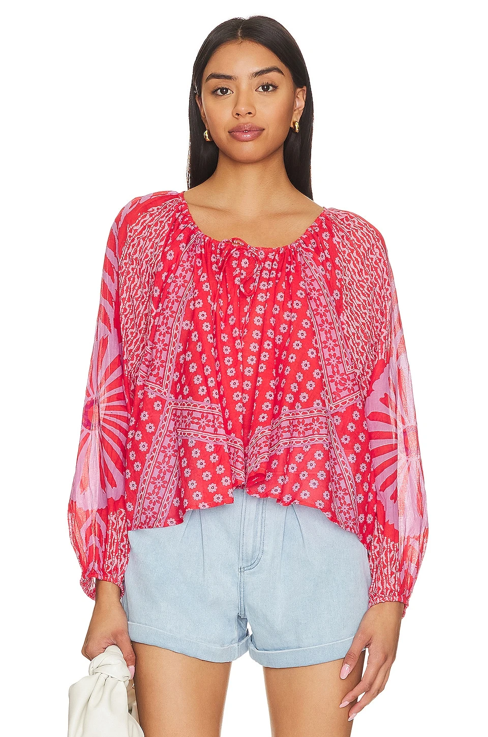 FREE PEOPLE Elena Printed Top Fiery Red Combo 1 FREE PEOPLE Elena Printed Top Fiery Red Combo