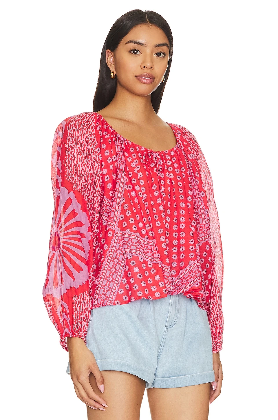FREE PEOPLE Elena Printed Top Fiery Red Combo 2 FREE PEOPLE Elena Printed Top Fiery Red Combo - Image 2