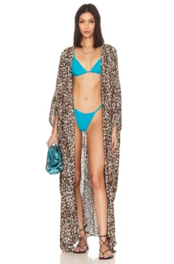 GOOD AMERICAN Always Fits Plisse Goddess Robe Good Leopard