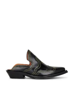 Ganni Embroidered Western Mule Black & Yellow