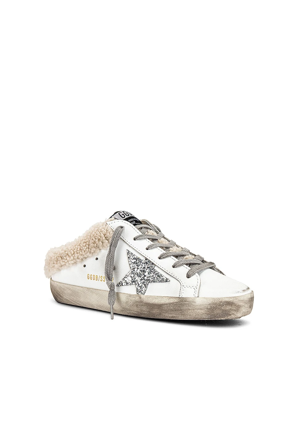 Golden Goose Superstar Sabot Shearling Sneaker White, Silver, & Beige 2 Golden Goose Superstar Sabot Shearling Sneaker White, Silver, & Beige - Image 2
