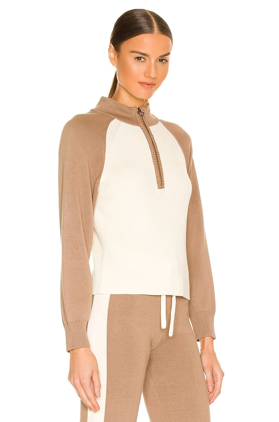 Color Block Raglan Half Zip Sweater Light Khaki & Ivory 2 Color Block Raglan Half Zip Sweater Light Khaki & Ivory - Image 2