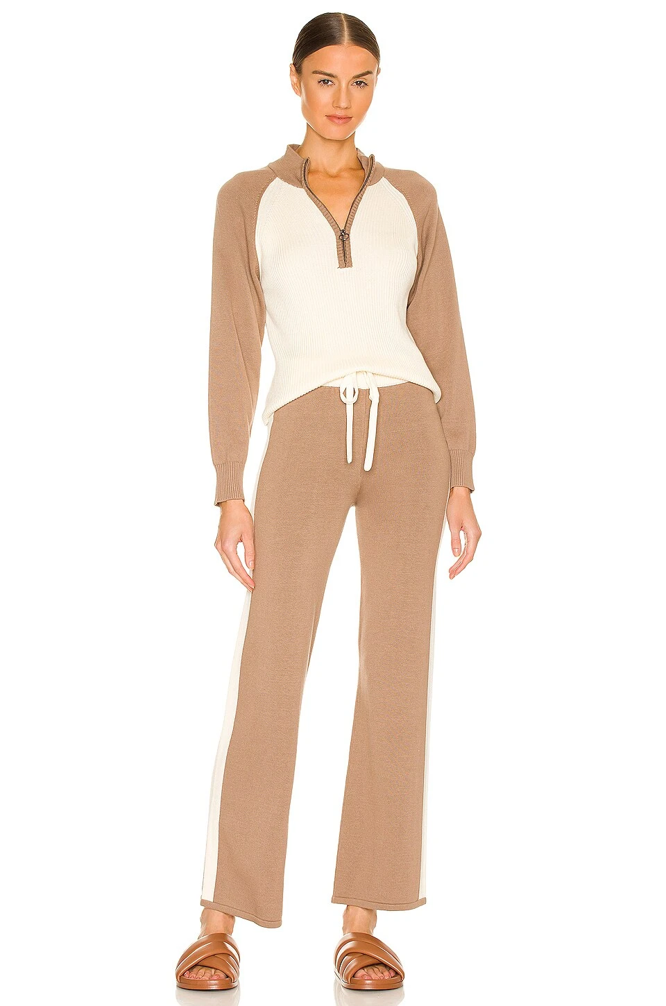 Color Block Raglan Half Zip Sweater Light Khaki & Ivory 4 Color Block Raglan Half Zip Sweater Light Khaki & Ivory - Image 4