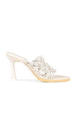 Theo Lattice Mule Heeled Sandals Ivory White