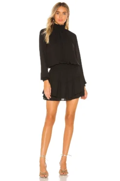 X REVOLVE Smocked Turtleneck Dress Black