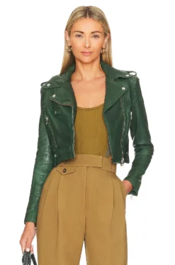 X REVOLVE Ciara Leather Jacket Bottle Green