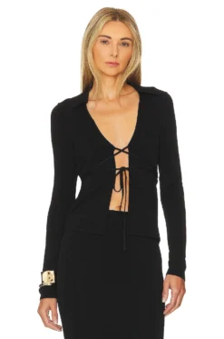 Jalea Front Tie Cardigan Black