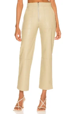 Vegan Leather Exposed Zip Pant Olive