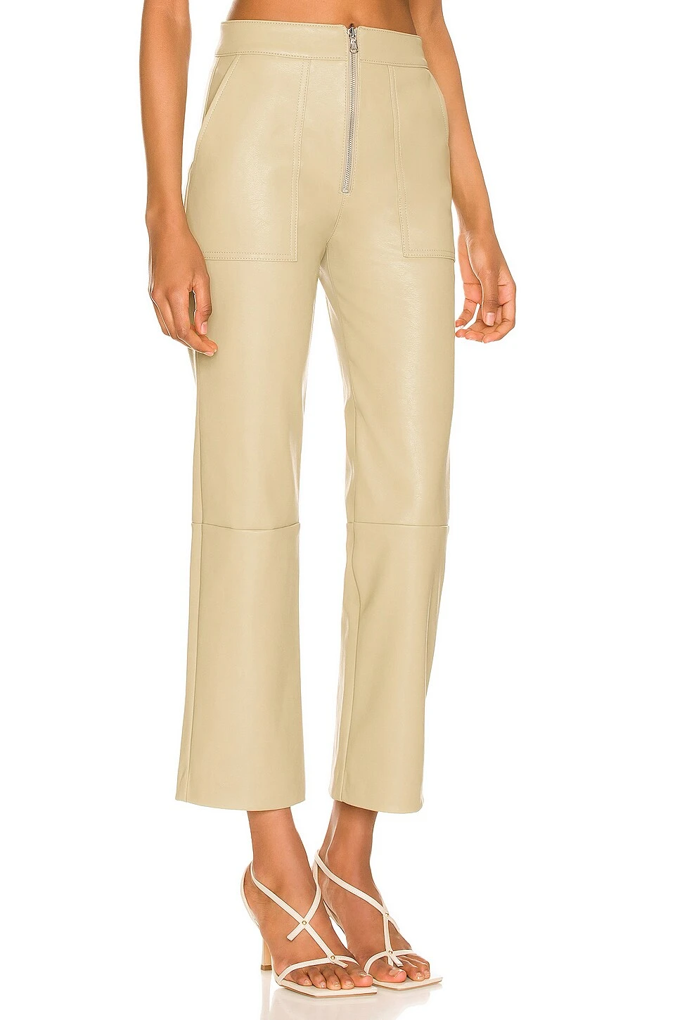 Vegan Leather Exposed Zip Pant Olive 2 Vegan Leather Exposed Zip Pant Olive - Image 2