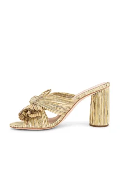 Loeffler Randall Penny High Heel Pleated Knot Slide Gold -Nike Store LOEF WZ288 V5