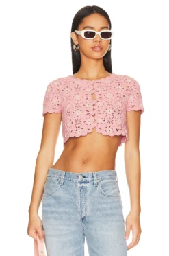 Delilah Wildflower Crochet Cardi Light Pink & Ivory