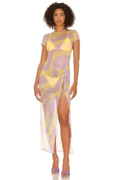 Vivian Dress Zebra Yellow & Purple Print