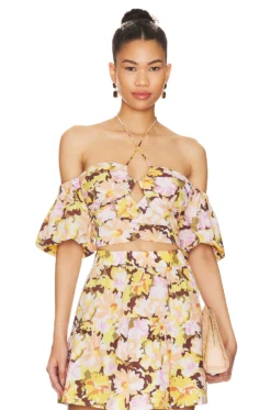 Minkpink Zoey Crop Top Brown Floral