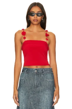 Nuovo Top With Flower Straps Red