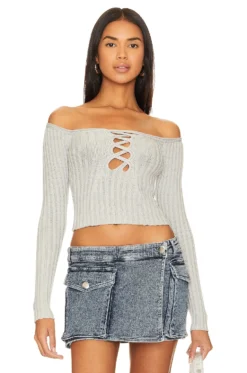 Sansa Off Shoulder Sweater Silver Grey