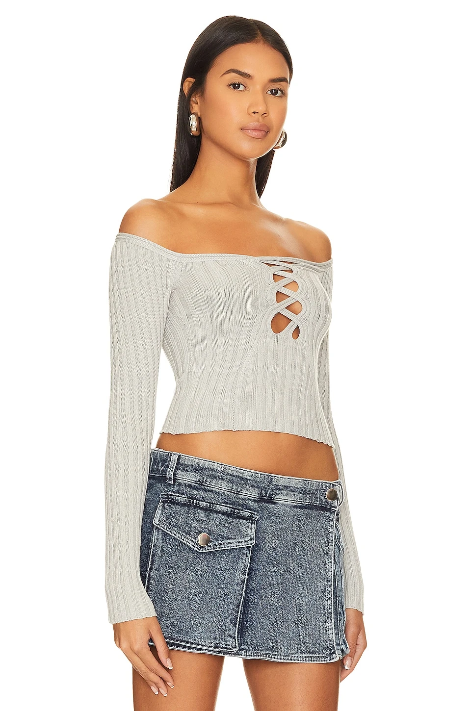 Sansa Off Shoulder Sweater Silver Grey 2 Sansa Off Shoulder Sweater Silver Grey - Image 2