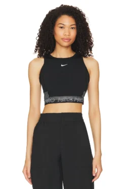Nike Pro Dri Fit Cropped Tank Top Black & Iron Grey