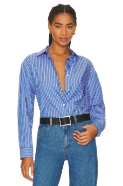 NILI LOTAN Yorke Shirt Blue & White Stripe