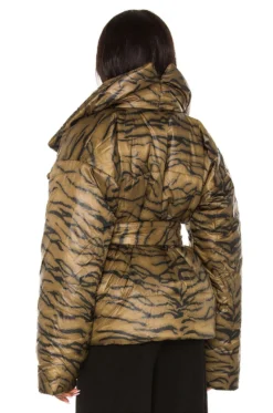 Norma Kamali Sleeping Bag Short Coat Brown Tiger -Nike Store NKAM WO121 V4