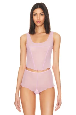 Tulle Purled Corset Tank Pink Moon