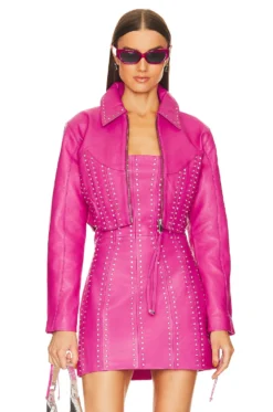 Castor Leather Jacket Neon Pink & Crystal