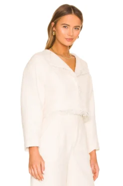 Cropped Tweed Frayed Hem Blazer Ivory -Nike Store SOMR WO7 V3