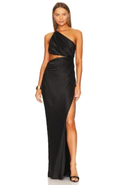 One Shoulder Cut Out Gown Black