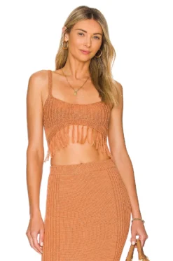 Marco Fringe Knit Top Brown