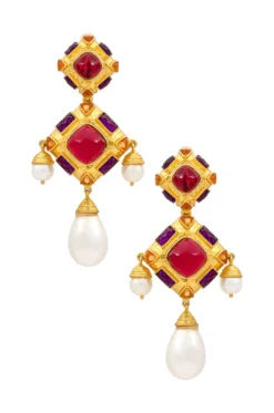 BOUCLES D'OREILLES GABRIELLA Amethyst Quartz, Ruby Quartz & Citrine Quartz And Pearl